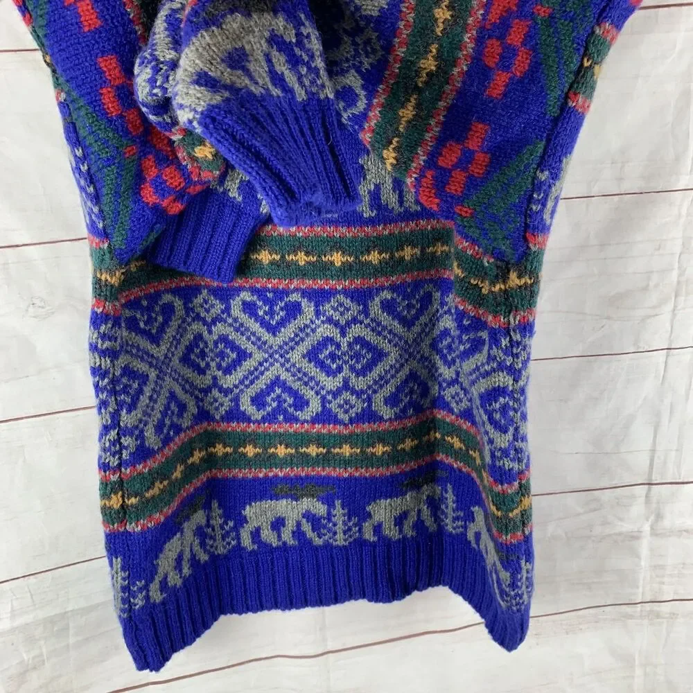 Eddie Bauer Sweater Pullover Vintage Wool turtleneck Deer Animals Geometric Aran - Picture 6 of 16